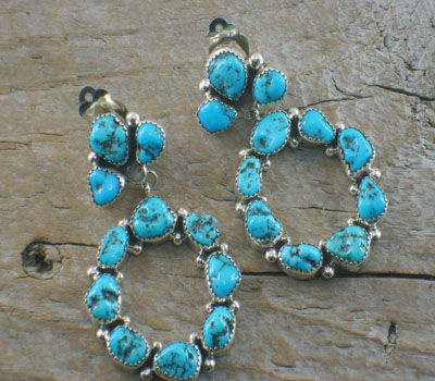 Native American Earrings Turquoise Cluster- clip on 
